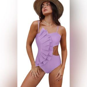New Women One Piece Swimsuit Flounce Swimwear Hole Out Bathing Suit